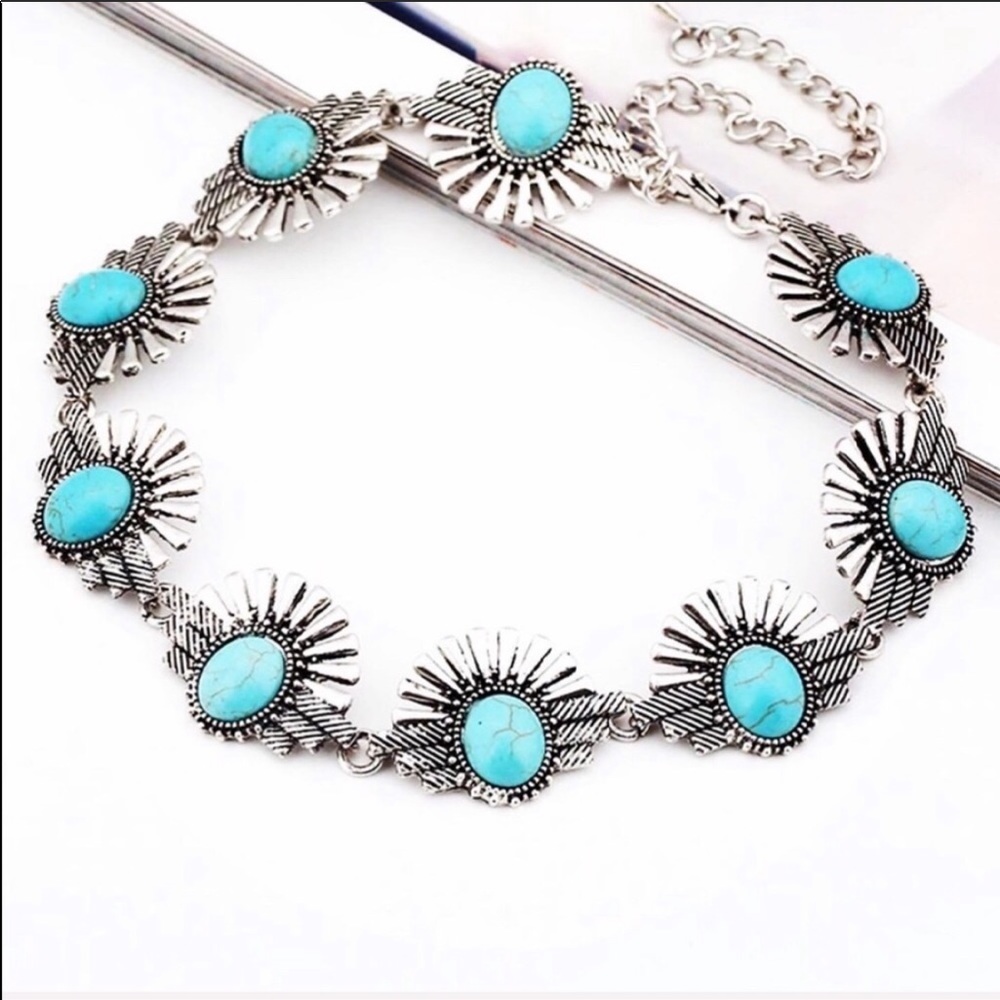 New Boho Silver Choker with Real Stone Beads